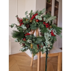 Wieniec świąteczny na drzwi naturalny Sosna Wejmutka, Nobilis i Eukaliptus